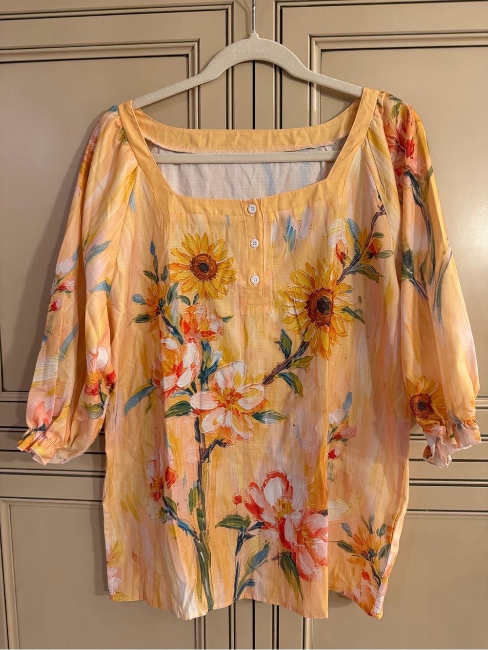New Bundle 2 OUFISUN Watercolor Tops Blouses Floral Daisies Sunflowers Sz Med - Picture 6 of 11